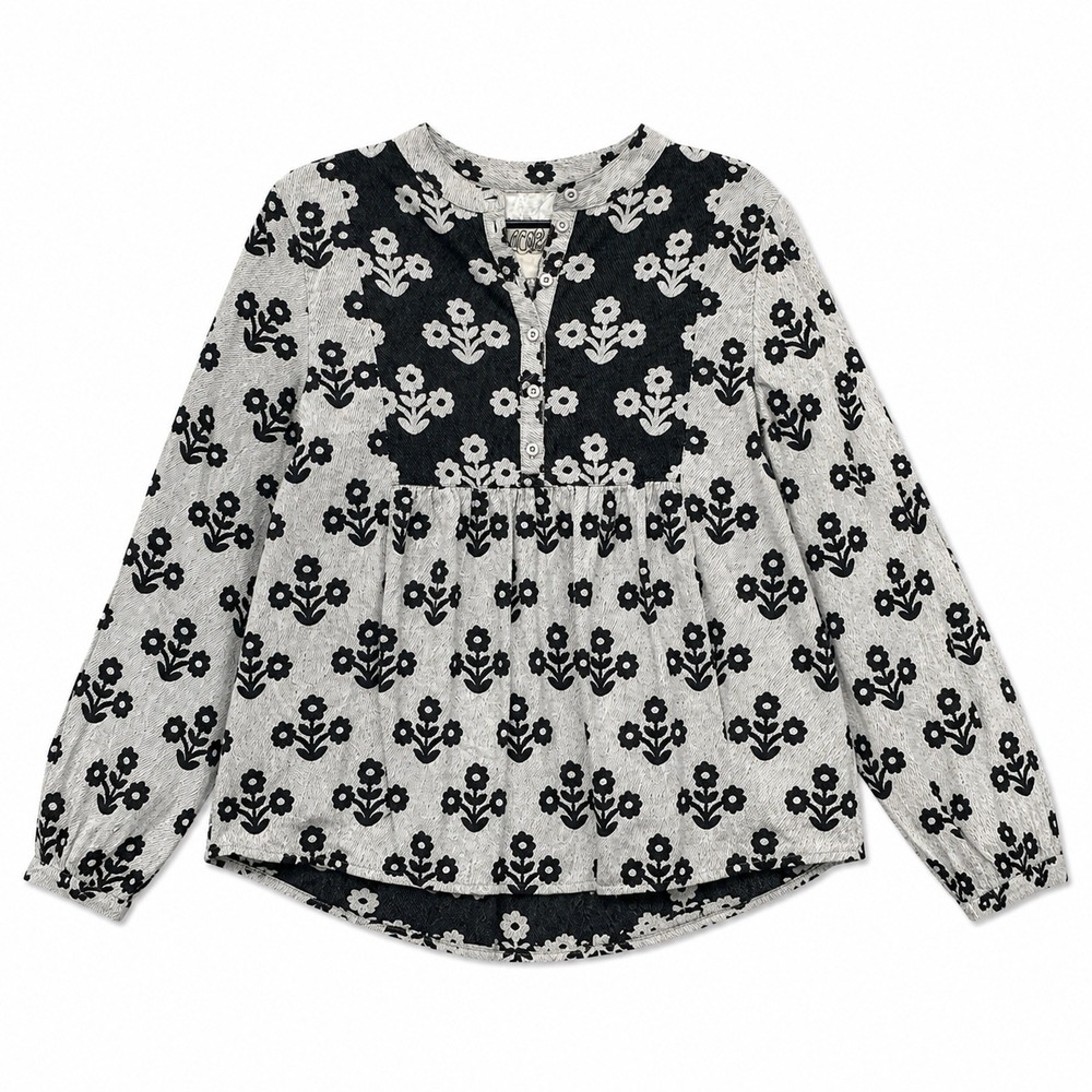 Ace & Jig Floral Jacquard Organic Cotton Blouse Top Long Sleeve Large
